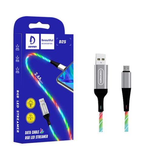 DENMEN KABEL USB MICRO DENMEN LED STREMER 1M SREBRNY D25 2,4A 6973224872989