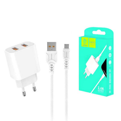 ŁADOWARKA SIECIOWA 2.4A + KABEL USB IPHONE  BIAŁA DENMEN 2XUSB 2400mA DC05 12W 6973224871630