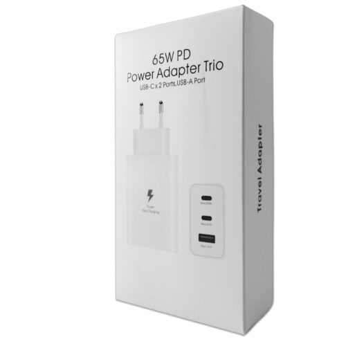 PUDEŁKO ŁADOWARKA SIECIOWA 65W BIAŁE 2xTYP-C ORAZ USB