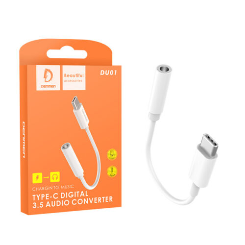 DENMEN ADAPTER HF TYP-C DO JACK 3.5 CALA BIAŁY AUDIO JACK DU01 6973224872903