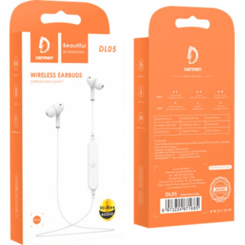 SŁUCHAWKI DOUSZNE STEREO BLUETOOTH DENMEN DL05 CZARNE KANAŁOWE 6973224871685