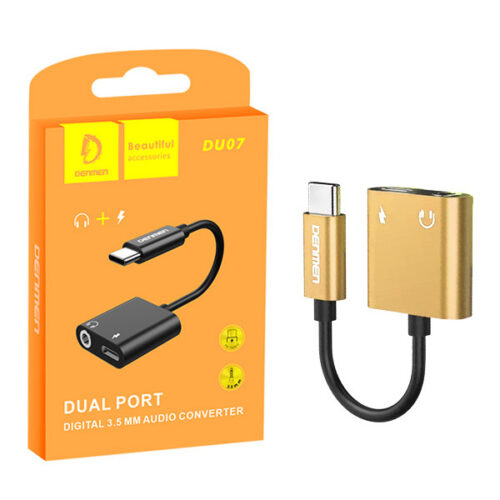 ADAPTER HF TYP-C DENMEN ZŁOTY AUDIO JACK 3.5 CALA + ZASILANIE DU07 6973224872729