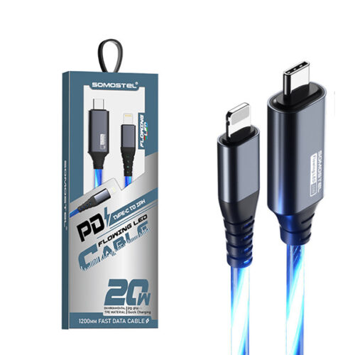 KABEL USB PD IPHONE DO TYP-C 3.1A SOMOSTEL LED NIEBIESKI 20W QUICK CHARGER QC 1M SMS-BY02 5904238704165