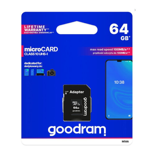 KARTA PAMIĘCI GOODRAM 64GB + ADAPTER CLASS 10 UHS-I M1AA0640R12 5908267930151