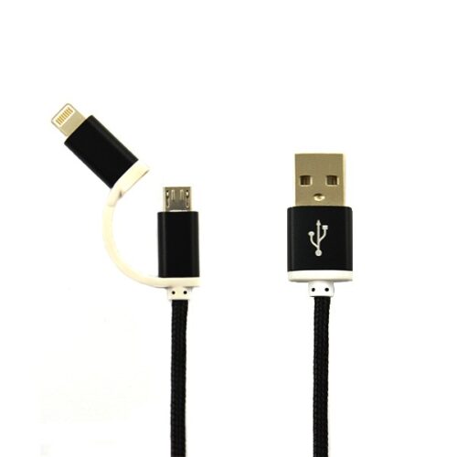 ECONOMY KABEL USB NYLON CZARNY LIGHTNING + MICRO USB 2w1 5904238704851