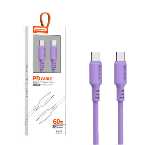 KABEL TYP-C DO TYP-C PD SOMOSTEL FIOLETOWY QUICK CHARGER USB-C 1.2M 60W POWERLINE SMS-BP10 IPHONE 15 IPHONE15 5904238704264