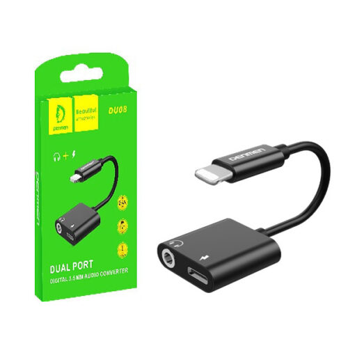 ADAPTER HF IPHONE DENMEN CZARNY AUDIO JACK + ZASILANIE DU08 6973224872736