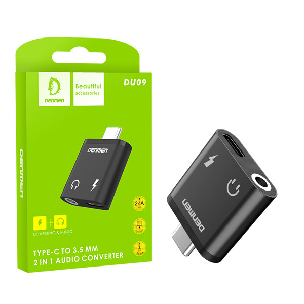 ADAPTER HF TYP-C DENMEN CZARNY AUDIO JACK + ZASILANIE DU09 6973224872743