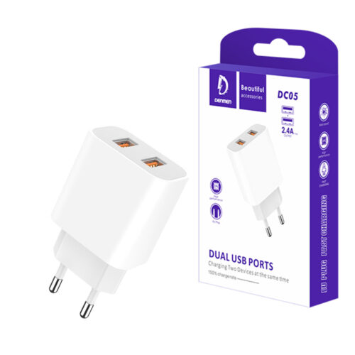 Denmen Ładowarka sieciowa DC05 2XUSB  2.4A 12W Biały  DC05 6973224871944
