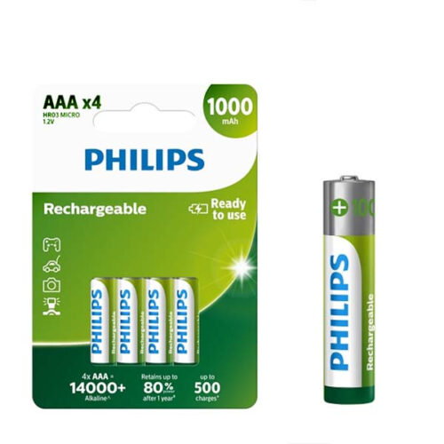 BATERIA PHILIPS AAA LR03 BLISTER 4SZT AKUMULATOR 1000mAh  REDY TO USE Phil-R03B4RTU10/10 8712581646769