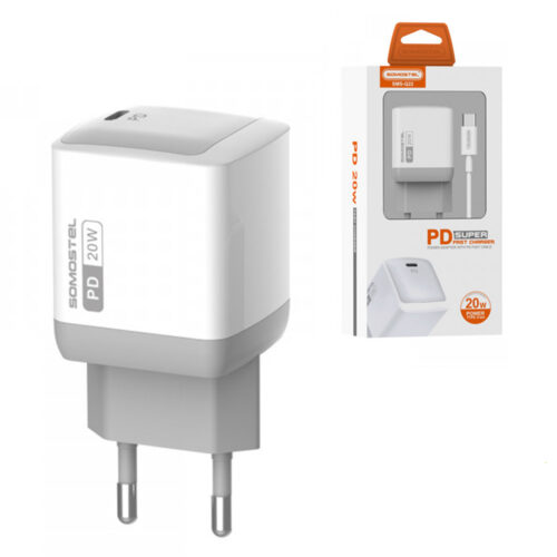 ŁADOWARKA SIECIOWA  20W + KABEL PD IPHONE BIAŁA SOMOSTEL POWER DELIVERY SMS-Q22 PD