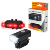 ZESTAW LAMP ROWEROWYCH Z AKUMULATOREM PRZÓD 1-LED 3 STOPNIE ŚWIECENIA TYŁ 5-LED KABEL MICRO USB LXR20201 5902270781892