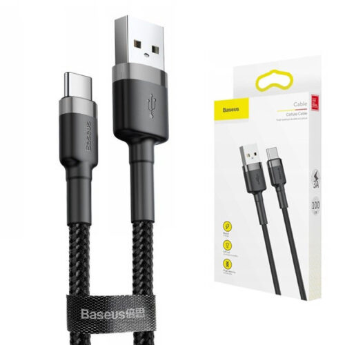 KABEL USB DO TYP-C BASEUS CAFULE 3A 1M (SZARO-CZARNY) 6953156278202