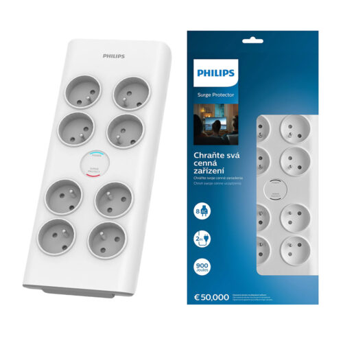PRZEDŁUŻACZ SIECIOWY PHILIPS LISTWA ZASILAJĄCA PRZEPIĘCIOWA 8 GNIAZDA 2M BIAŁA 16A SPN7080WA/60 4895229115866
