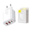 ŁADOWARKA SIECIOWA BASEUS COMPACT QUICK CHARGER, 2XUSB, USB-C, PD, 3A, 30W (BIAŁA) 6953156207301