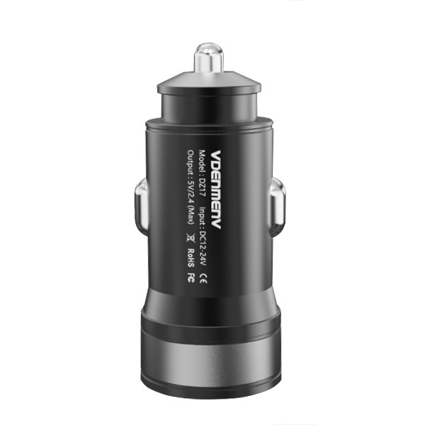 ŁADOWARKA SAMOCHODOWA 2,4A CZARNA DENMEN 2400mA DUAL 2XUSB DZ17 6973224875720