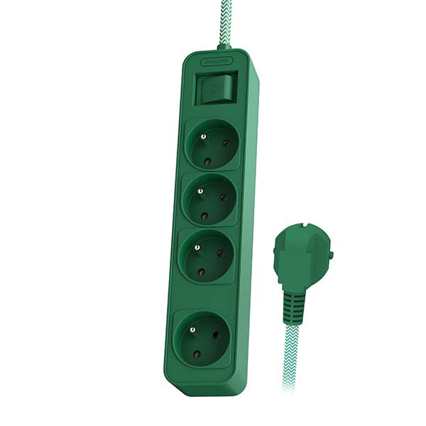 PRZEDŁUŻACZ SIECIOWY PHILIPS LISTWA ZASILAJĄCA  ZIELONA 4 GNIAZDA 1,5M CHP2147G/60 4895229136922