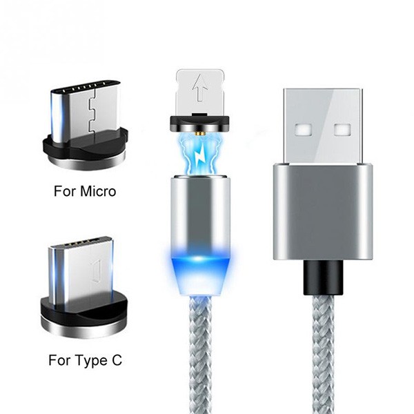 ECOBOX KABEL USB 3w1 MAGNETYCZNY 360 SREBRNY IPHONE MICRO TYP-C 5902012964996