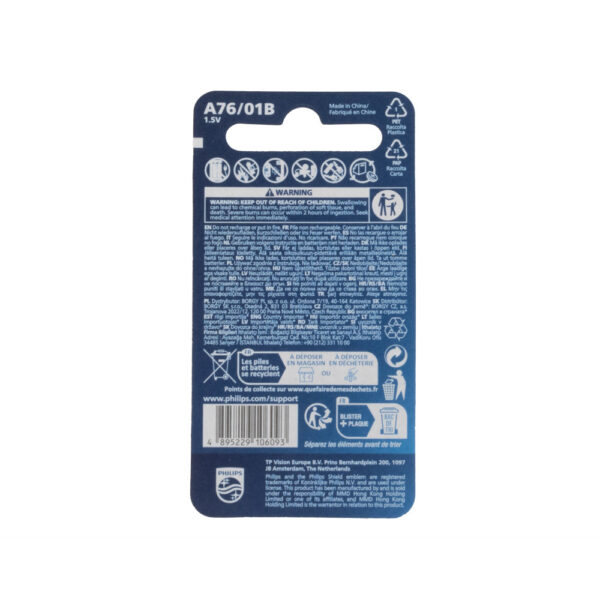 BATERIA PHILIPS LR44 A76 AG13 LR1154 BLISTER 1SZT ALKALINE SPECIAL Phil-A76/01B 4895229106093