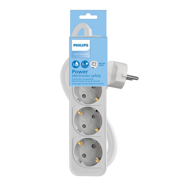 PRZEDŁUŻACZ SIECIOWY PHILIPS LISTWA ZASILAJĄCA BIAŁA 3 GNIAZDA SCHUKO 1,5M CHP2134W/58 4895229136847