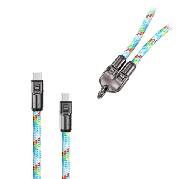 ECOBOX KABEL  240W TYP-C DO TYP-C SMYCZ NA SZYJE TĘCZA BIAŁA 5904238719589