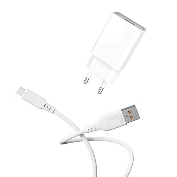 ŁADOWARKA SIECIOWA 2.4A DENMEN BIAŁA 2400mA DC01 12W SINGLE + KABEL TYP-C D01T
