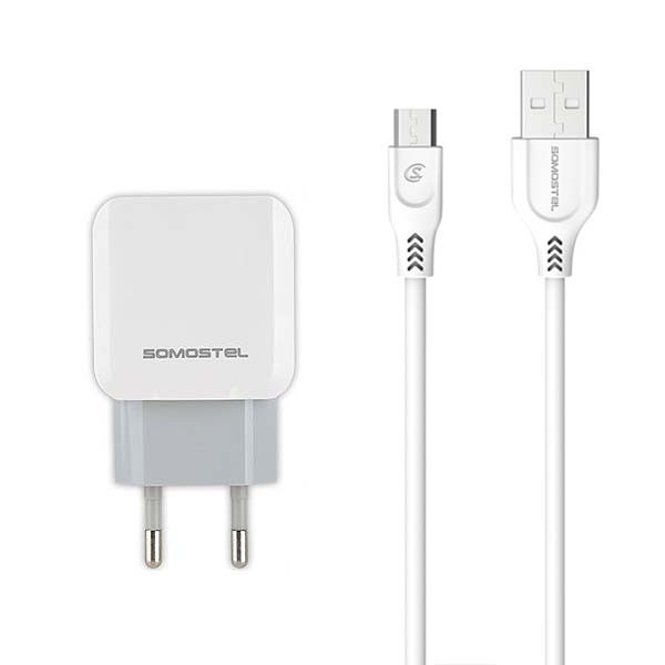 SOMOSTEL ŁADOWARKA SIECIOWA 10W 2.1A + KABEL MICRO USB BIAŁA 2XUSB DUAL SMS-A13 5902012966594