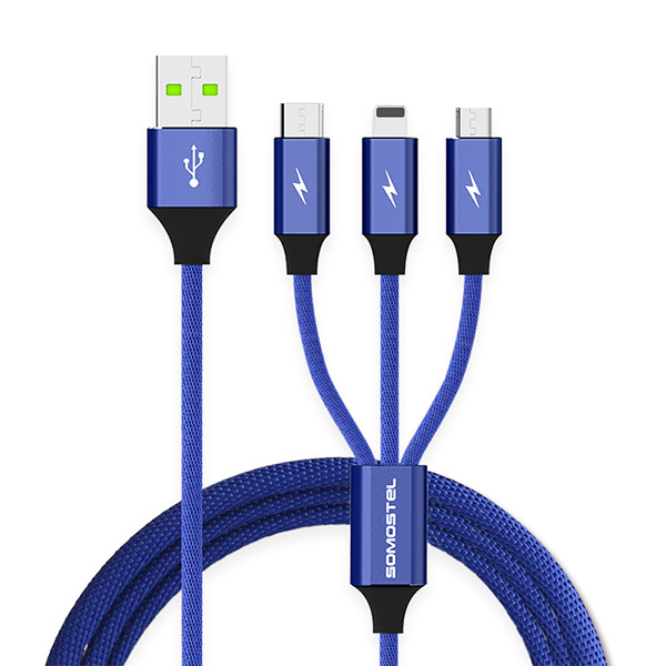 KABEL USB 3W1 3.4A SOMOSTEL NIEBIESKI 3400mAh QUICK CHARGER QC 3.0 1,2M POWERLINE SMS-BW03 5902012966907