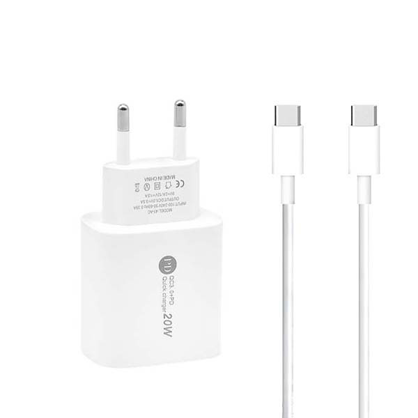 ECOBOX ŁADOWARKA SIECIOWA PAX 20W USB+TYP-C + KABEL TYP-C/TYP-C PD