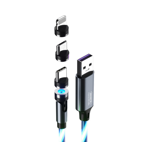 KABEL USB 3W1 3.1A SOMOSTEL MAGNETIC LED BLUE QUICK CHARGER QC 1.2M POWERLINE SMS-BY04 TYP-C MICRO IPHONE 5904238704233