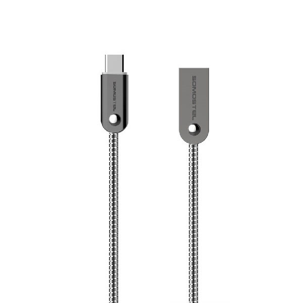 KABEL USB TYP-C 2.4A SOMOSTEL SREBRNY 2400mAh QUICK CHARGER QC 3.0 1M POWERLINE SMS-BJ01 USB-C METAL 5902012969304