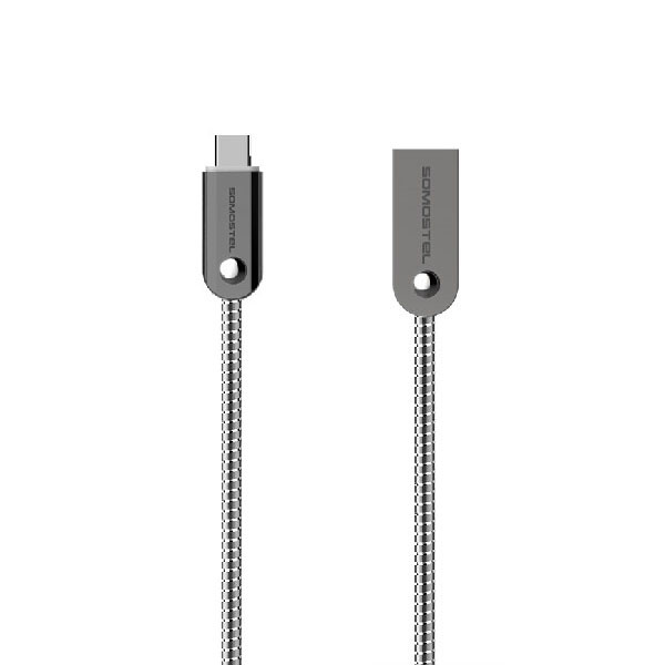 KABEL USB MICRO 2.4A SOMOSTEL SREBRNY 2400mAh QUICK CHARGER QC 3.0 1M POWERLINE SMS-BJ01 METAL 5902012969281