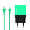 ŁADOWARKA SIECIOWA 2A 10,5W + KABEL MICRO USB ZIELONA SOMOSTEL 2100mA  DUAL SMS-A53 2XUSB