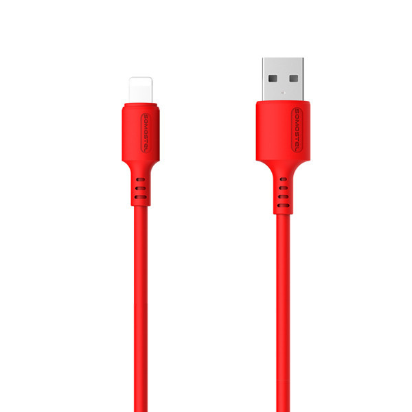 KABEL USB IPHONE 3A SOMOSTEL CZERWONY 3100mAh QUICK CHARGER 1.2M  SMS-BP06 MACARON 5902012968833