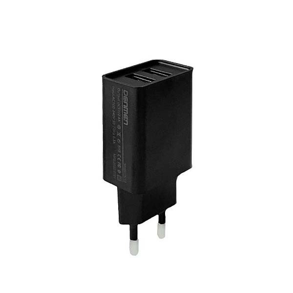 ŁADOWARKA SIECIOWA 2.1A 10W CZARNA DENMEN 2100mA DC02 2xUSB SINGLE 6973224873191
