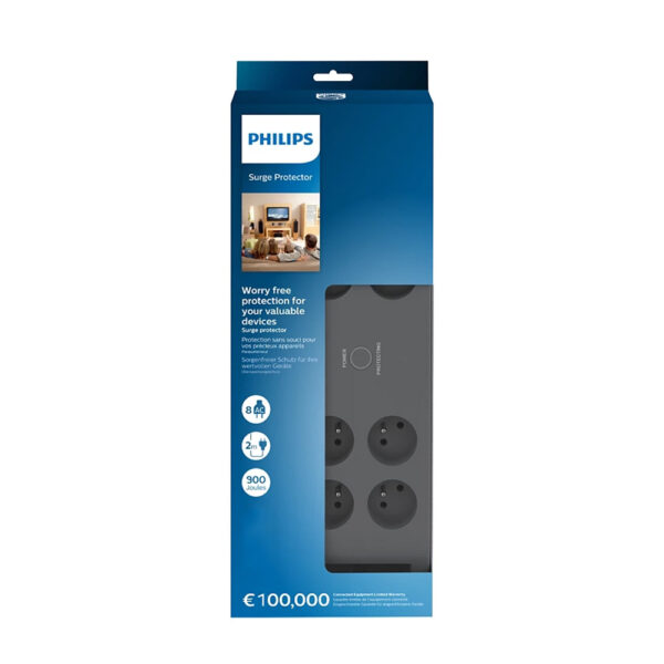 PRZEDŁUŻACZ SIECIOWY PHILIPS LISTWA ZASILAJĄCA PRZEPIĘCIOWA 8 GNIAZDA 2M CZARNY SPN3180A/60 4895229108752