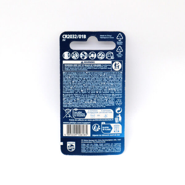 BATERIA PHILIPS PASTYLKOWA CR2032 LITOWA BLISTER 1SZT Phil-CR2032/01B LITHIUM 4895229106185