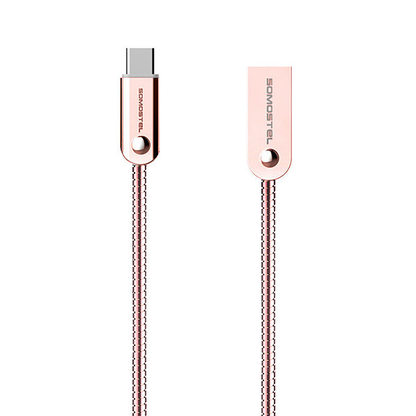 KABEL USB TYP-C 2.4A SOMOSTEL RÓŻOWY 2400mAh QUICK CHARGER QC 3.0 1M POWERLINE SMS-BJ01 USB-C METAL 5902012969878