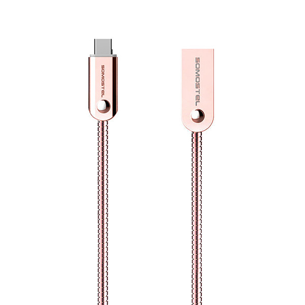 SOMOSTEL KABEL USB MICRO 2.4A RÓŻOWY QC 3.0 1M POWERLINE SMS-BJ01 USB-C METAL 5902012969885