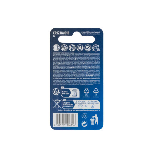 BATERIA PHILIPS  LITOWA 3V CR123A Phil-CR123A/01B 4895229106116