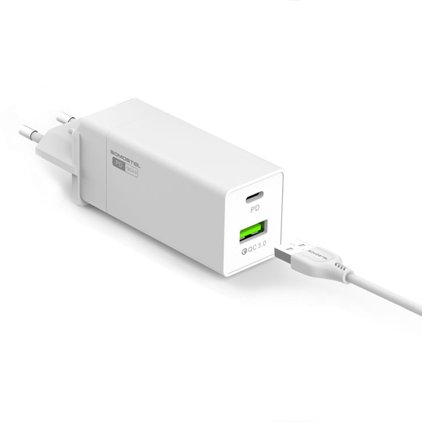 ŁADOWARKA SIECIOWA 36W + KABEL IPHONE  BIAŁA SOMOSTEL POWER DELIVERY SMS-A80 PD