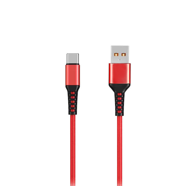 KABEL USB WZMACNIANY OPLOT TYP-C DENMEN CZERWONY 1M D02T 6973224870138
