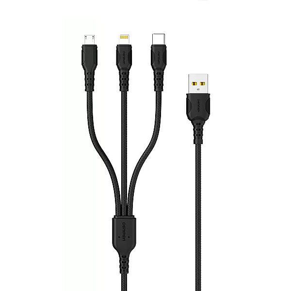 KABEL USB 3W1 DENMEN 2.4A CZARNY 1M D05E TYP-C / MICRO / IPHONE 6973224871029