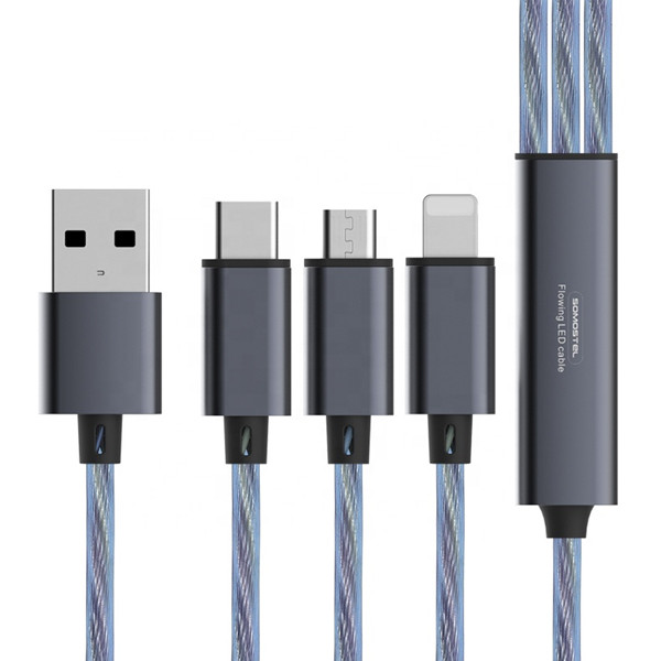KABEL USB 3W1 3.1A SOMOSTEL LED BLUE NIEBIESKI QUICK CHARGER QC 1.2M POWERLINE SMS-BY03 5904238704202