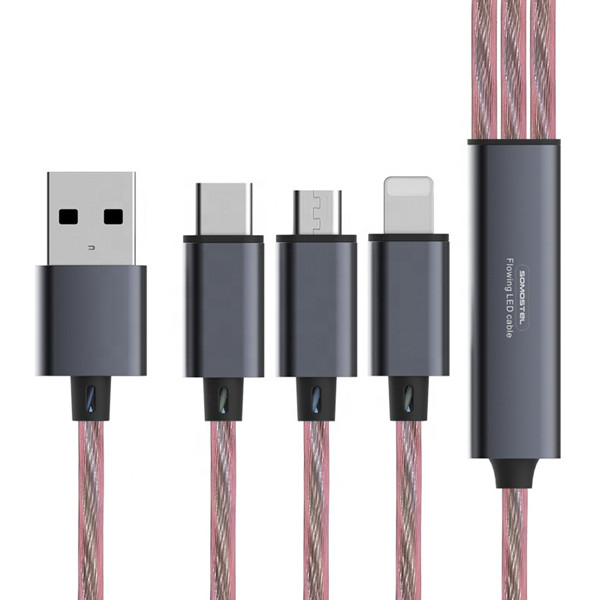 KABEL USB 3W1 3.1A SOMOSTEL LED RED CZERWONY QUICK CHARGER QC 1.2M POWERLINE SMS-BY03 5904238704219