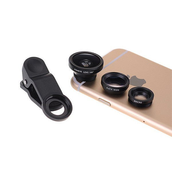 ZESTAW 3W1 OBIEKTYW RYBIE OKO FISH EYE SZEROKI KĄT WIDE ANGLE MAKRO MACRO DO TELEFONU VIS