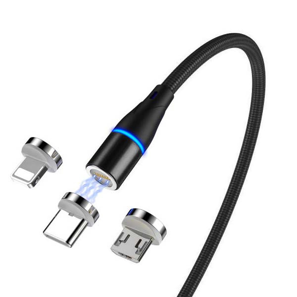 ECOBOX KABEL USB 3w1 MAGNETYCZNY 3A 360 CZARNY SZYBKIE ŁADOWANIE  + TRANSFER DANYCH MICRO TYP-C IPHONE 5904238705728
