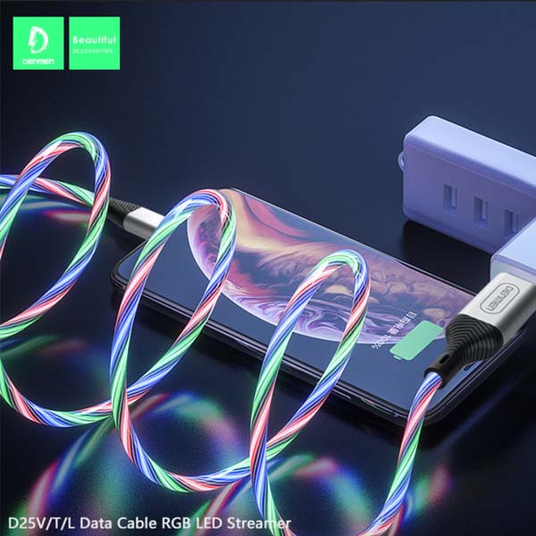 DENMEN KABEL USB MICRO DENMEN LED STREMER 1M SREBRNY D25 2,4A 6973224872989