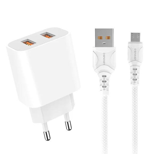 ŁADOWARKA SIECIOWA 2.4A + KABEL USB IPHONE  BIAŁA DENMEN 2XUSB 2400mA DC05 12W 6973224871630