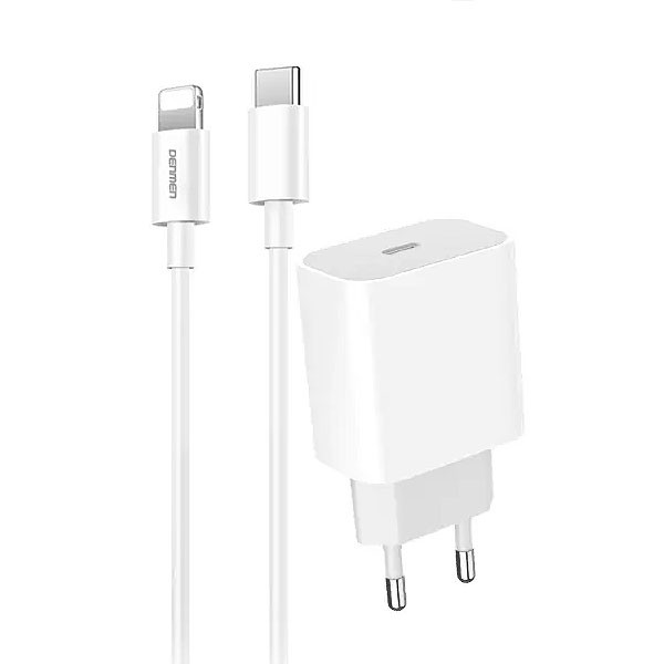 ŁADOWARKA SIECIOWA 3,6A 20W BIAŁA DENMEN + KABEL IPHONE 3600mA DC06  PD TYP-C DO IPHONE